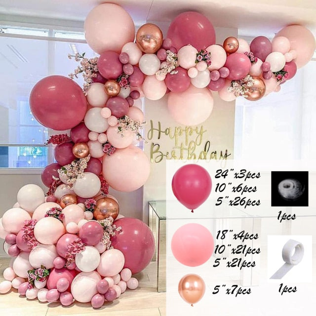 Qfdian dorm decoration ideas 90pcs Rose and Pink Balloon Arch Garland Kit For Wedding Bridal Shower Baby Shower Birthday Christening Backdrop Party Decor