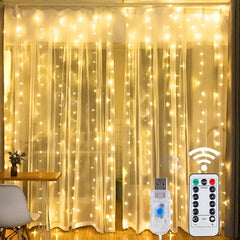 Qfdian Window Curtain String Lights 3M LED Christmas Fairy String Lights Remote Control USB New Year Garland Curtain Lamp Holiday Decor