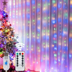 Qfdian Window Curtain String Lights 3M LED Christmas Fairy String Lights Remote Control USB New Year Garland Curtain Lamp Holiday Decor