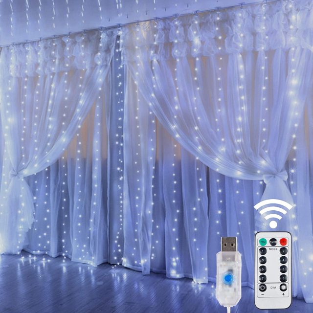 Qfdian Window Curtain String Lights 3M LED Christmas Fairy String Lights Remote Control USB New Year Garland Curtain Lamp Holiday Decor