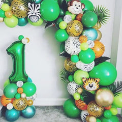 qfdian Jungle Safari Party Balloon Arch Kit Tropical Palm Leaf Green Latex Balloons Birthday Party Decoration Kids Wedding Party Supply