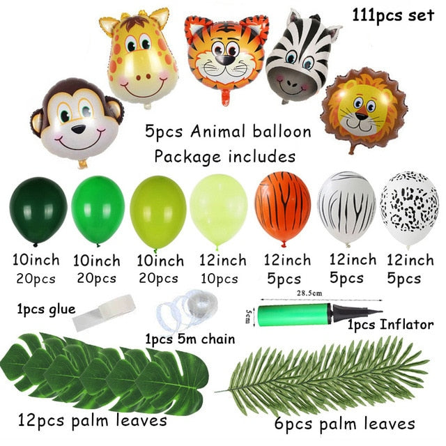 qfdian Jungle Safari Party Balloon Arch Kit Tropical Palm Leaf Green Latex Balloons Birthday Party Decoration Kids Wedding Party Supply