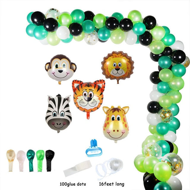 qfdian Jungle Safari Party Balloon Arch Kit Tropical Palm Leaf Green Latex Balloons Birthday Party Decoration Kids Wedding Party Supply