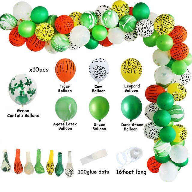 qfdian Jungle Safari Party Balloon Arch Kit Tropical Palm Leaf Green Latex Balloons Birthday Party Decoration Kids Wedding Party Supply