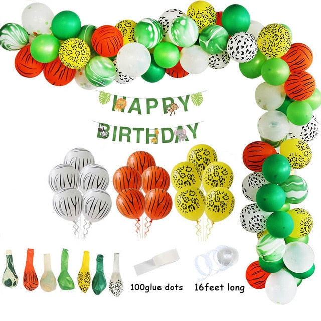 qfdian Jungle Safari Party Balloon Arch Kit Tropical Palm Leaf Green Latex Balloons Birthday Party Decoration Kids Wedding Party Supply