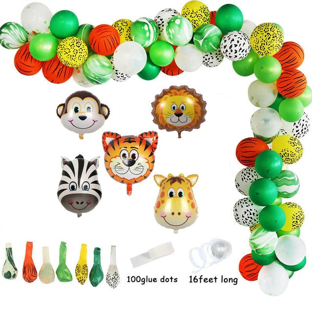 qfdian Jungle Safari Party Balloon Arch Kit Tropical Palm Leaf Green Latex Balloons Birthday Party Decoration Kids Wedding Party Supply