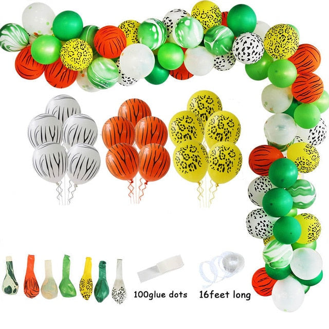 qfdian Jungle Safari Party Balloon Arch Kit Tropical Palm Leaf Green Latex Balloons Birthday Party Decoration Kids Wedding Party Supply