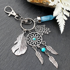 Qfdian Cozy apartment aesthetic hot sale new Mini Dream Catcher Keyring Metal Beaded Natural Feathers Handcraft Chic Keychain Hanging Ornaments Room Bedroom Wall Decoration