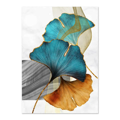 Qfdian Cozy apartment aesthetic valentines day decoration Blue Green Yellow Gold Leaf Plant Flower Canvas Poster Abstract Painting Wall Art Print Nordic Modern Pictures Living Room Decor