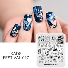 Qfdian valentines day decoration  Nail Art Valentines Day Nail Stamping Plates Heart Image Stamp Template Christmas Flower Nature Nail Stencils Plate Set