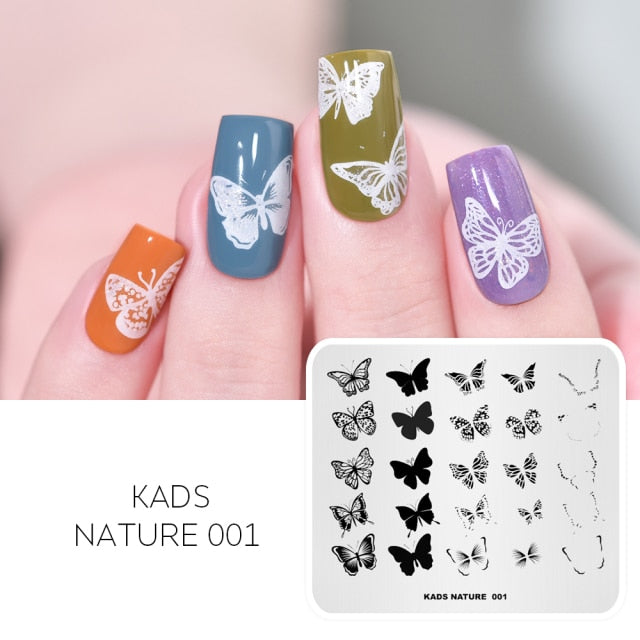 Qfdian valentines day decoration  Nail Art Valentines Day Nail Stamping Plates Heart Image Stamp Template Christmas Flower Nature Nail Stencils Plate Set