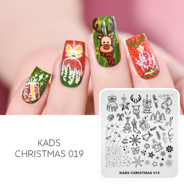 Qfdian valentines day decoration  Nail Art Valentines Day Nail Stamping Plates Heart Image Stamp Template Christmas Flower Nature Nail Stencils Plate Set