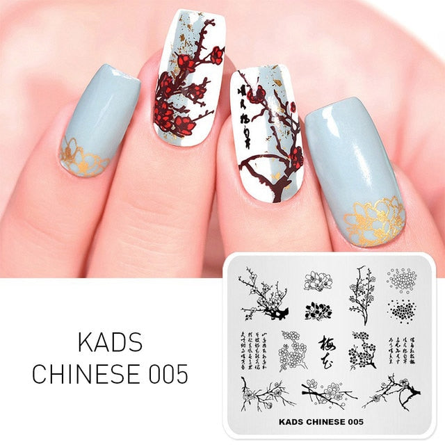 Qfdian valentines day decoration  Nail Art Valentines Day Nail Stamping Plates Heart Image Stamp Template Christmas Flower Nature Nail Stencils Plate Set