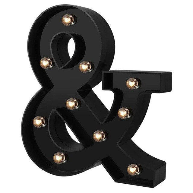 QFDIAN Newly Design Led Letters Lights 26 Alphabet Black Decorative Marquee Lamps for Wedding Party Birthday Home Bar Decoration