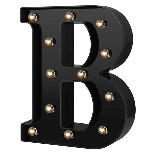 QFDIAN Newly Design Led Letters Lights 26 Alphabet Black Decorative Marquee Lamps for Wedding Party Birthday Home Bar Decoration