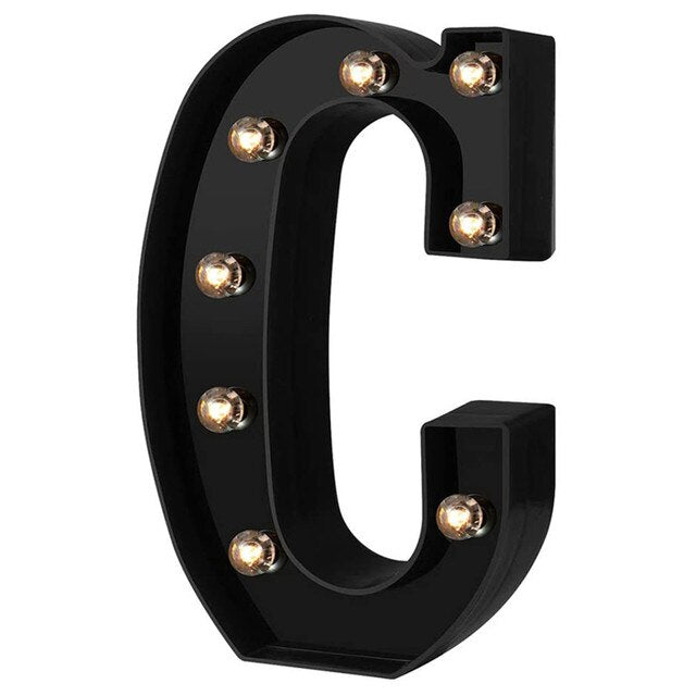 QFDIAN Newly Design Led Letters Lights 26 Alphabet Black Decorative Marquee Lamps for Wedding Party Birthday Home Bar Decoration