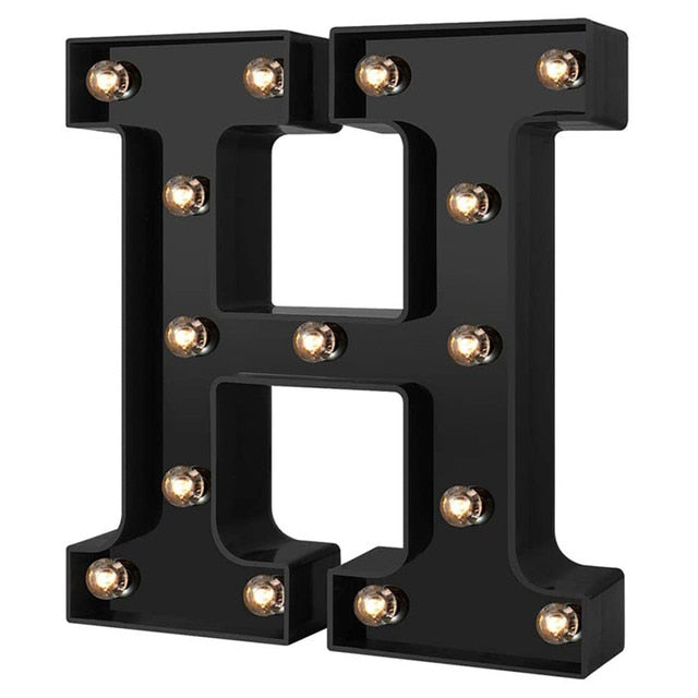 QFDIAN Newly Design Led Letters Lights 26 Alphabet Black Decorative Marquee Lamps for Wedding Party Birthday Home Bar Decoration