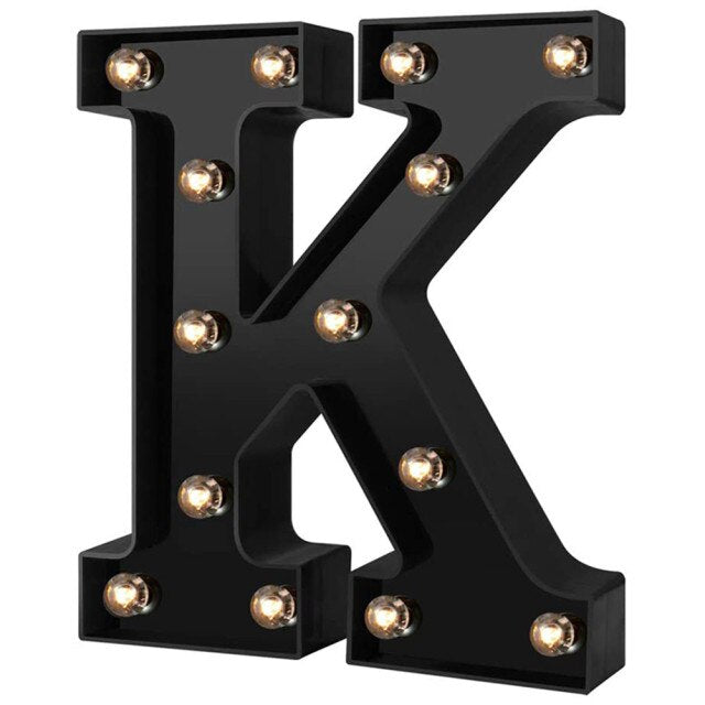 QFDIAN Newly Design Led Letters Lights 26 Alphabet Black Decorative Marquee Lamps for Wedding Party Birthday Home Bar Decoration