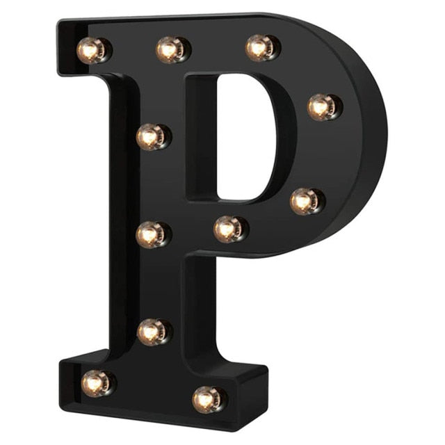 QFDIAN Newly Design Led Letters Lights 26 Alphabet Black Decorative Marquee Lamps for Wedding Party Birthday Home Bar Decoration