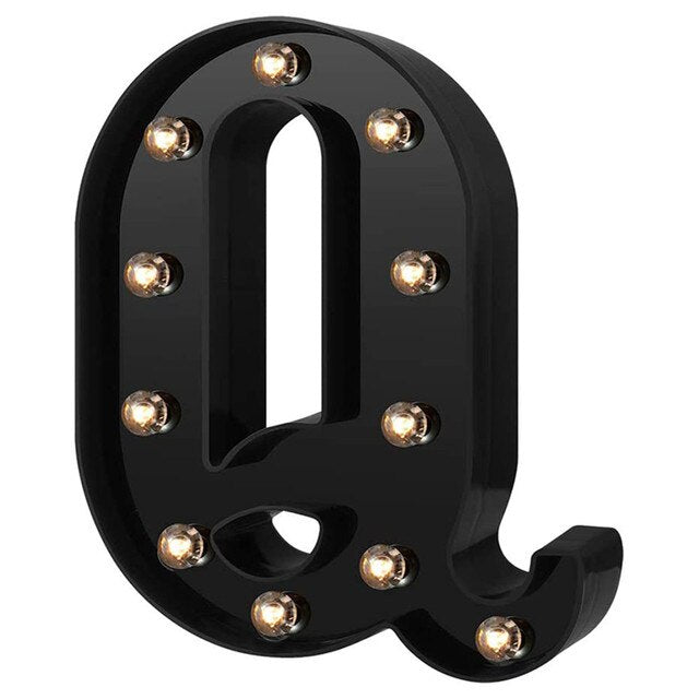 QFDIAN Newly Design Led Letters Lights 26 Alphabet Black Decorative Marquee Lamps for Wedding Party Birthday Home Bar Decoration