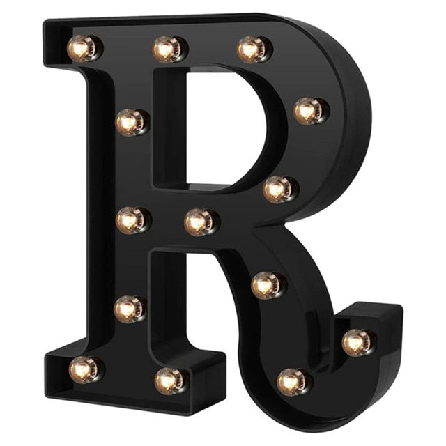 QFDIAN Newly Design Led Letters Lights 26 Alphabet Black Decorative Marquee Lamps for Wedding Party Birthday Home Bar Decoration