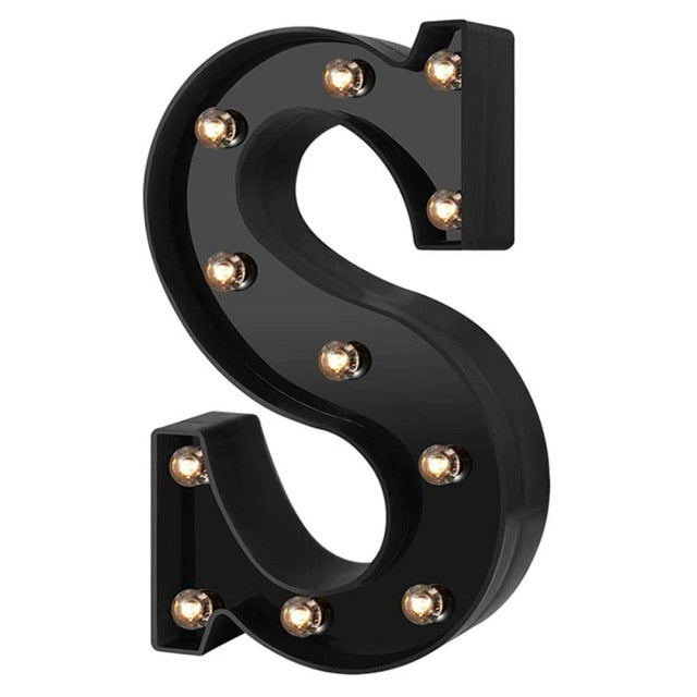 QFDIAN Newly Design Led Letters Lights 26 Alphabet Black Decorative Marquee Lamps for Wedding Party Birthday Home Bar Decoration