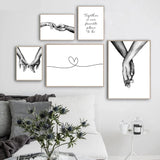 Qfdian New Year's gift Romantic Hand In Hand Canvas Painting Black White Wall Art Poster Print Nordic Fashion Picture Couples Lovers Room Decoration