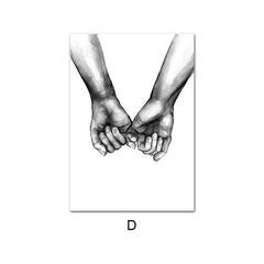 Qfdian New Year's gift Romantic Hand In Hand Canvas Painting Black White Wall Art Poster Print Nordic Fashion Picture Couples Lovers Room Decoration