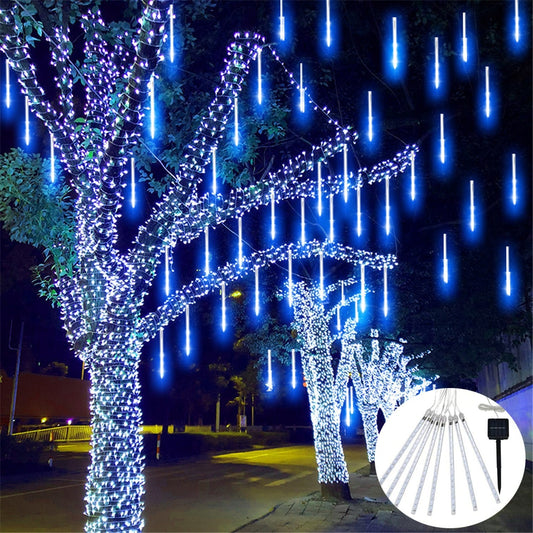 Qfdian 30/50cm 8tube LED Meteor Shower String Light Holiday Outdoor Waterproof Fairy Lamp for Christmas Wedding Party Garden Tree Decor