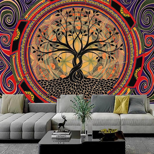 Qfdian Psychedelic Tree Tapestry  Mandala Wall Hanging Macrame Hippie Tapestries for Living Room Home Decor