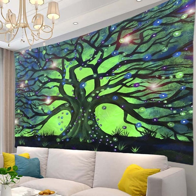 Qfdian Psychedelic Tree Tapestry  Mandala Wall Hanging Macrame Hippie Tapestries for Living Room Home Decor