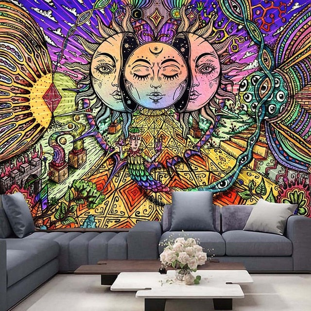 Qfdian Psychedelic Tree Tapestry  Mandala Wall Hanging Macrame Hippie Tapestries for Living Room Home Decor