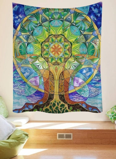 Qfdian Psychedelic Tree Tapestry  Mandala Wall Hanging Macrame Hippie Tapestries for Living Room Home Decor