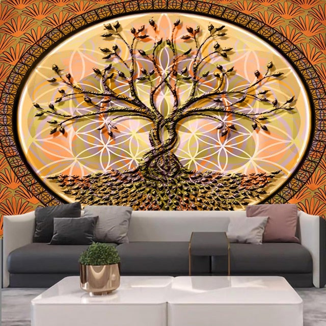 Qfdian Psychedelic Tree Tapestry  Mandala Wall Hanging Macrame Hippie Tapestries for Living Room Home Decor