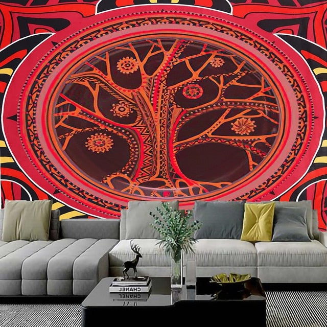 Qfdian Psychedelic Tree Tapestry  Mandala Wall Hanging Macrame Hippie Tapestries for Living Room Home Decor