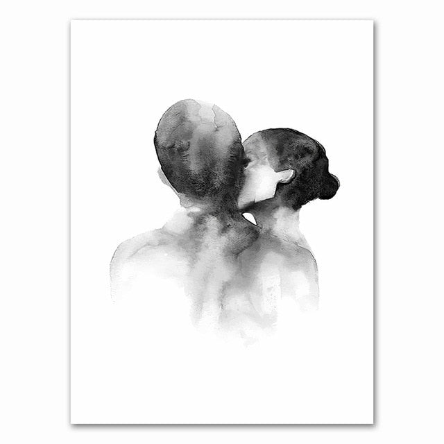 Nordic Black White Shoulder Kiss Hand Wall Art Canvas Poster Minimalist Print Love Quotes Painting Picture for Living Room Decor