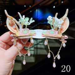 Qfdian Christmas decor ideas 2Pcs Chinese tradditonal style hanfu Christmas Deer Antlers Hair Clips Flowers Girls Women Hairpins with tassel Hair Accessories