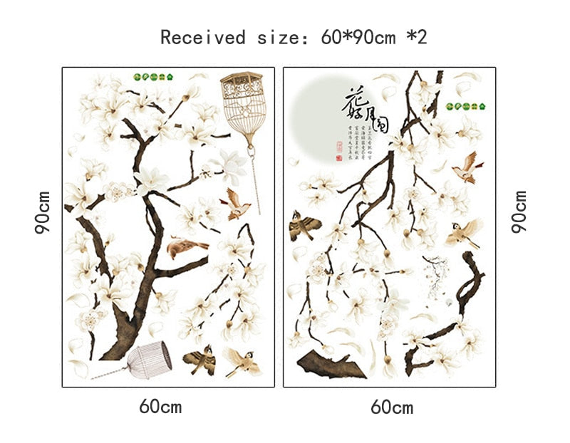 Qfdian Cozy apartment aesthetic valentines day decoration 187*128cm Big Size Tree Wall Stickers Birds Flower Home Decor Wallpapers for Living Room Bedroom DIY Vinyl Rooms Decoration