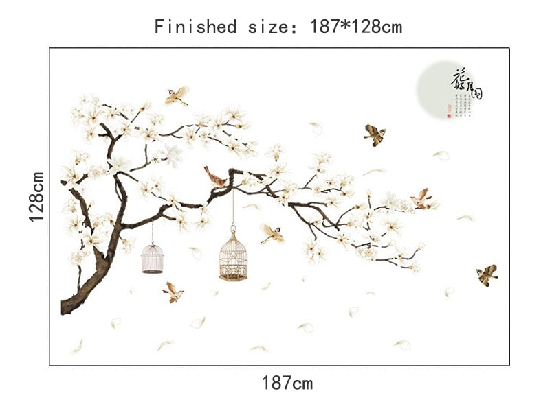 Qfdian Cozy apartment aesthetic valentines day decoration 187*128cm Big Size Tree Wall Stickers Birds Flower Home Decor Wallpapers for Living Room Bedroom DIY Vinyl Rooms Decoration