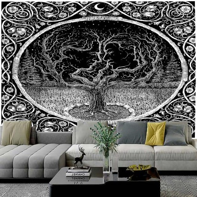 Qfdian Psychedelic Tree Tapestry  Mandala Wall Hanging Macrame Hippie Tapestries for Living Room Home Decor