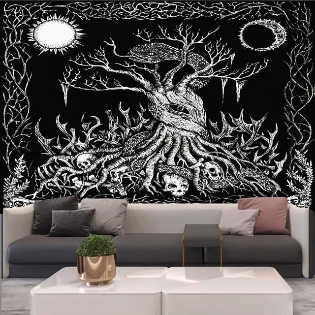 Qfdian Psychedelic Tree Tapestry  Mandala Wall Hanging Macrame Hippie Tapestries for Living Room Home Decor