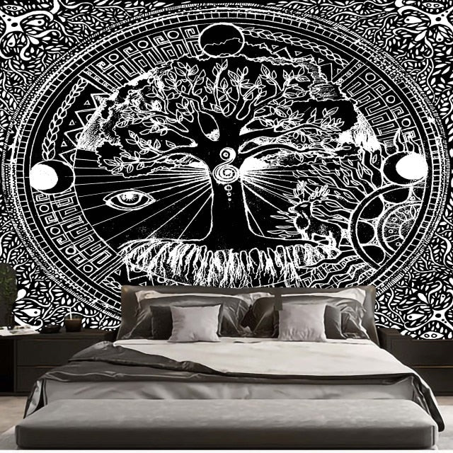 Qfdian Psychedelic Tree Tapestry  Mandala Wall Hanging Macrame Hippie Tapestries for Living Room Home Decor