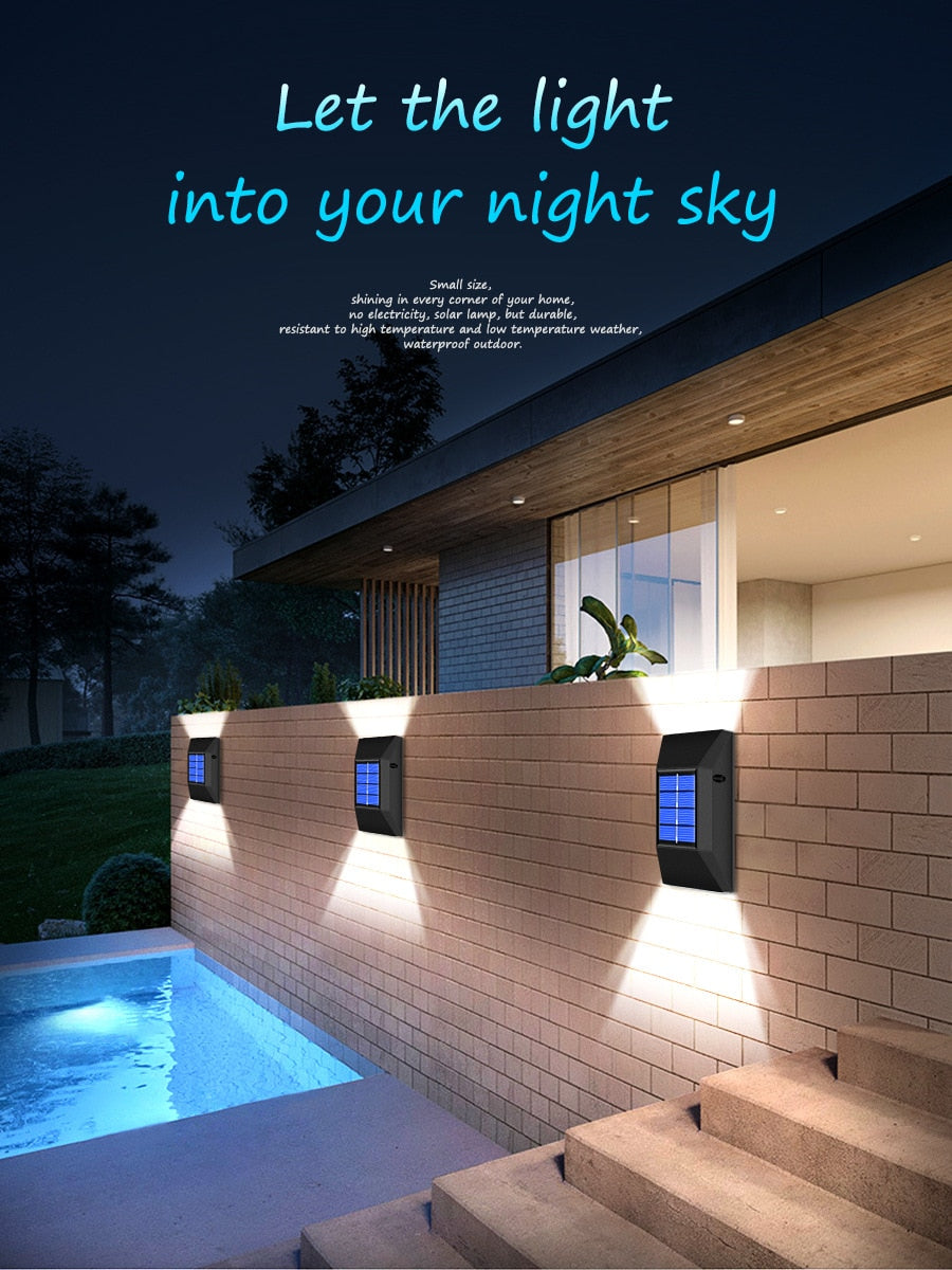 Qfdian Party decoration 2/6 LED Solar Lamp Outdoor Waterproof Street Lighting Wall Lamps Powerful Solar Powered Light for Garden Home Country Decoration
