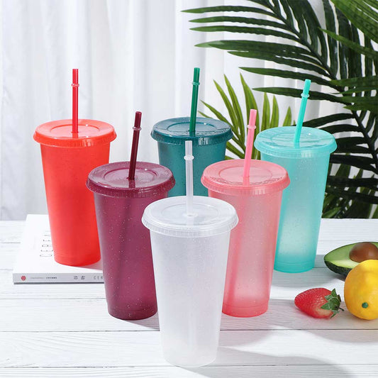 Qfdian Powder Shiny Reusable Straw Cup Sequined Glitter Cup Coffee Juice Straw Mug Personalized Plastic Bottom Outdoor Portable Cup