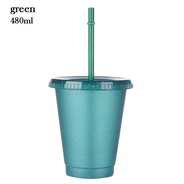 Qfdian Powder Shiny Reusable Straw Cup Sequined Glitter Cup Coffee Juice Straw Mug Personalized Plastic Bottom Outdoor Portable Cup
