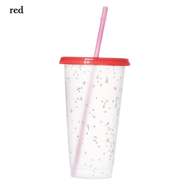 Qfdian Powder Shiny Reusable Straw Cup Sequined Glitter Cup Coffee Juice Straw Mug Personalized Plastic Bottom Outdoor Portable Cup