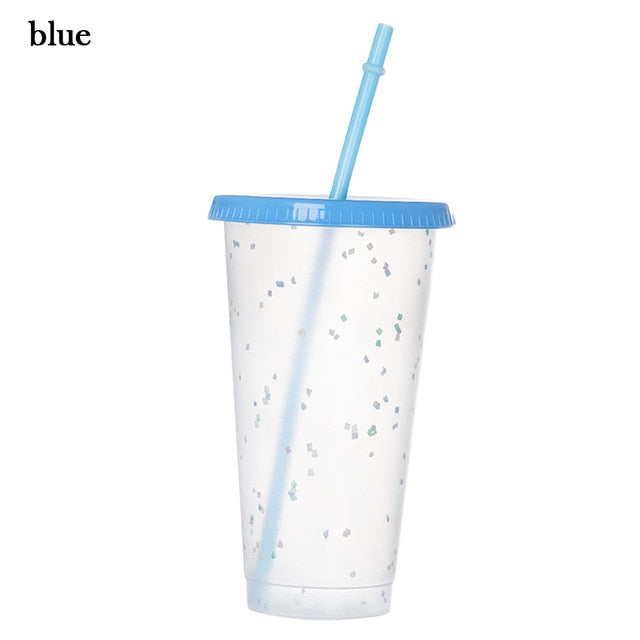 Qfdian Powder Shiny Reusable Straw Cup Sequined Glitter Cup Coffee Juice Straw Mug Personalized Plastic Bottom Outdoor Portable Cup