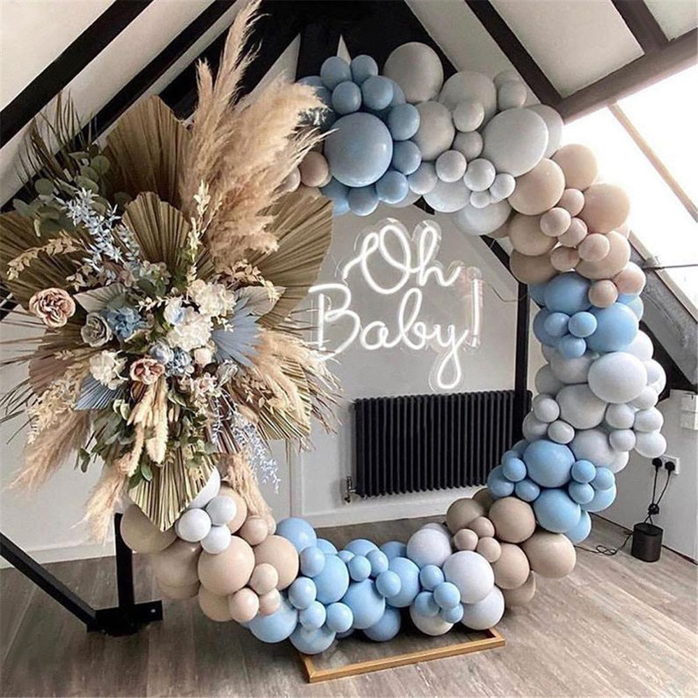 qfdian 160pcs Macaron Balloons Garland Arch Kit Coffee Gray Blue Birthday Wedding Baby Shower Anniversary Valentines Day Party Decor