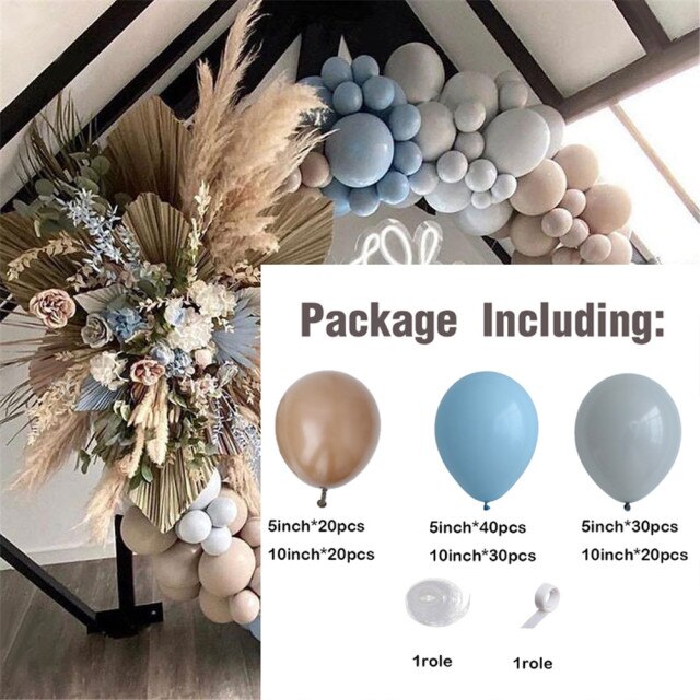 qfdian 160pcs Macaron Balloons Garland Arch Kit Coffee Gray Blue Birthday Wedding Baby Shower Anniversary Valentines Day Party Decor