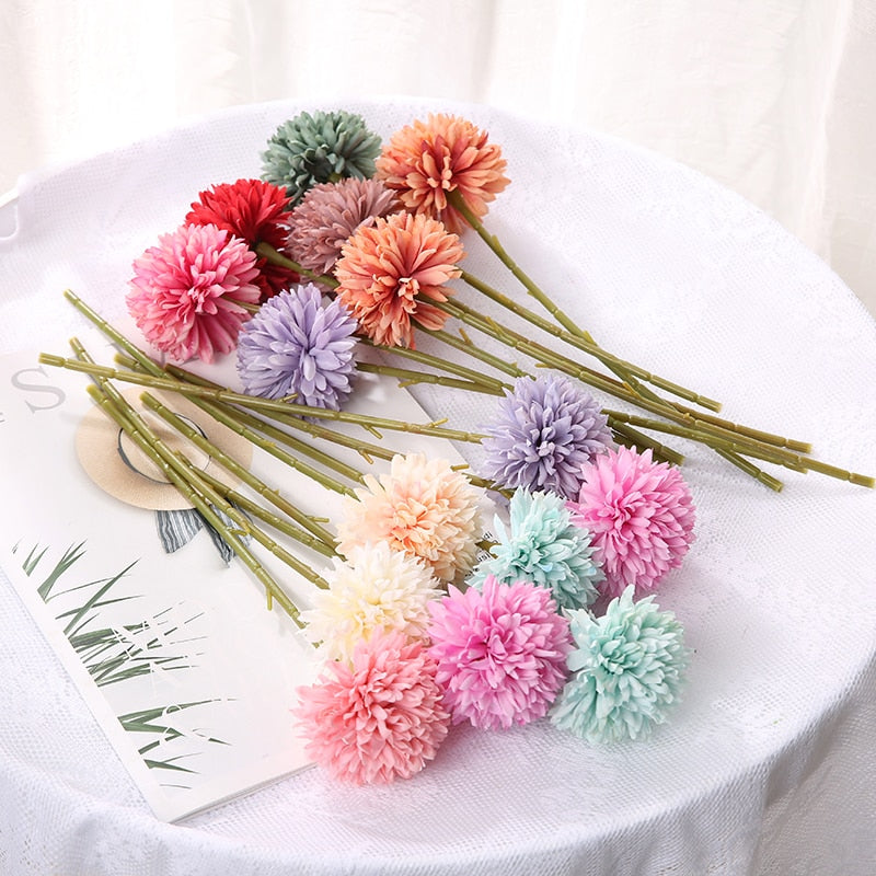 Qfdian valentines day gifts 1/3/5PcsBunch Artificial Flower Bouquet Silk Dandelion Flower Ball Fake Flowers DIY Home Widding Decoration Valentines Day Gifts